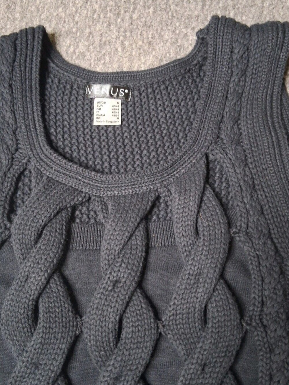 VENUS Womens Black Cable Knit Sleeveless Hi-Low Tunic Sweater M - Picture 4 of 14